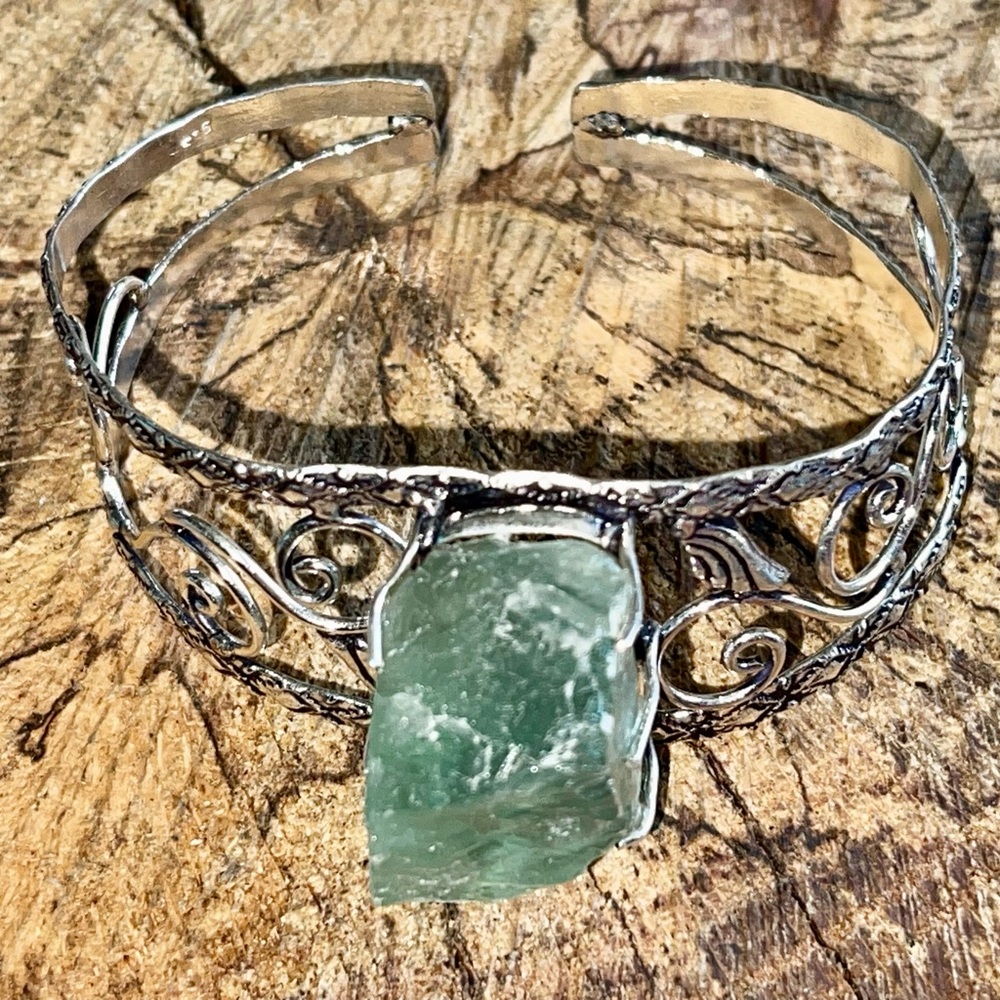 Translucent Green Rough Fluorite Cuff- Adjustable - Picture 7 of 9